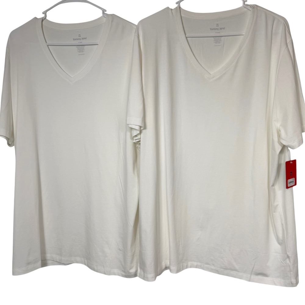 Lot of 2 Tommy John Essential V-Neck T-Shirts Men's XL White NWT